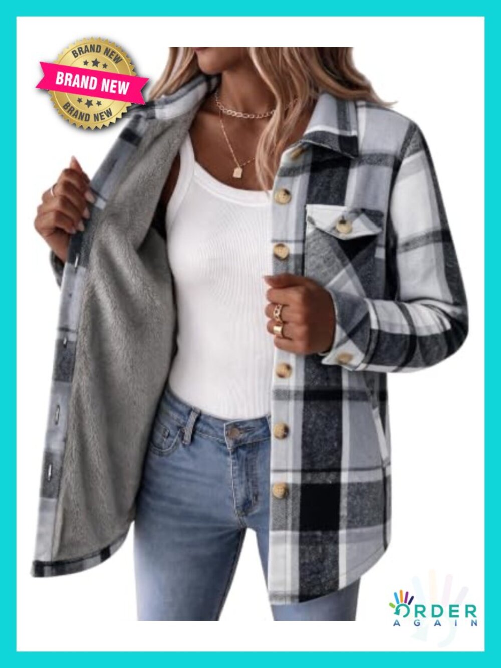 Sherpa Fleece Lined Plaid Flannel Jacket Long Sleeve Winter Coat